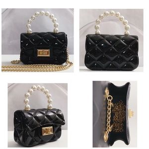 NWOT NORDSTROM RACK Faux Pearl Handle Quilted Black Jelly Mini Crossbody Bag